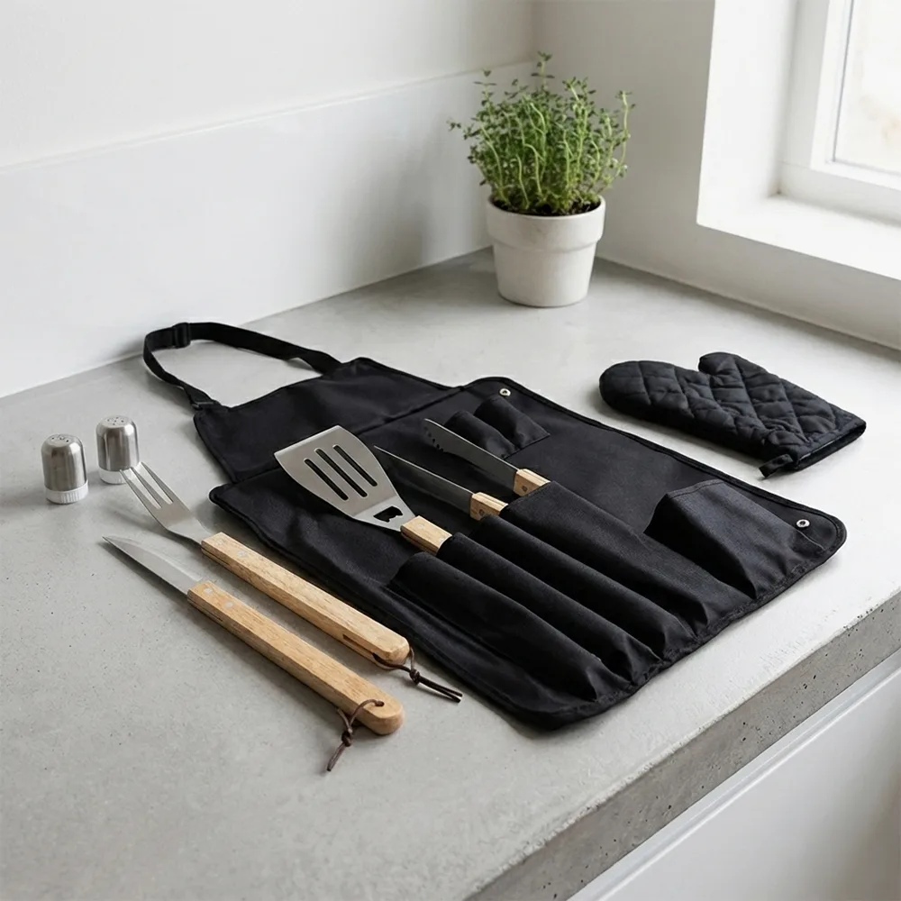 Kit Churrasco 7 Peças Com Avental